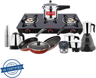 Butterfly Family Kitchen 9pcs Set Glass Manual Gas Stove(3 Burners)