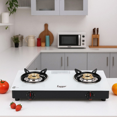 Fogger Cooktop Black Finesh Glass and Red Frame Iron Manual Gas Stove(2 Burners)