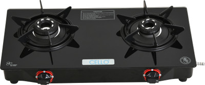 CELLO Hexa Manual Ignition Black Aluminium Alloy Burner Toughened Glass Glass Manual Gas Stove(2 Burners)