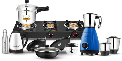 Greenchef Carnival Pro Family Kitchen Set 9pcs with Glass Manual Gas Stove(3 Burners)