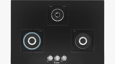 BOSCH Built in Series 6 Gas hob 75 cm Tempered glass, Black PND7B6B10I Glass Automatic Hob(3 Burners)