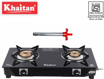 Khaitan Gas Stove Combo - 2B Nano + 1 Ligher Glass Manual Gas Stove(2 Burners)
