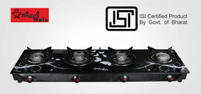 Sigri-wala Surya ISI Certified Straight Line Toughened Glass Tornado Burner Steel Manual Gas Stove  (4 Burners) For Rs. 1899 @ 47 %