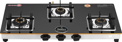 Suntex 3B GT-NOIR SS ULTRA – Black Glass Top Gas Stove Stainless Steel Manual Gas Stove(3 Burners)