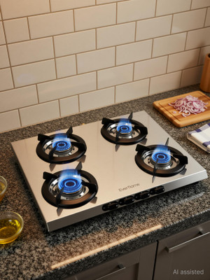 Everflame Pearl 4 Burner Gas Stove | NextGen 5G Technology | ISI Approve | 2 Year Warranty Stainless Steel Manual Gas Stove(4 Burners)