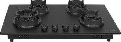 FABER Hob Della HD784 CI AI |Auto-Ignition|Brass Burner| Cast Iron Pan Support Glass Automatic Hob(4 Burners)