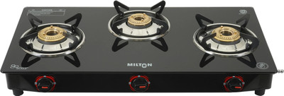 MILTON Premium Black Glass Manual Gas Stove(3 Burners)