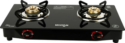 MILTON Nano 2 Burner MS Frame Glass Top Gas Stove with Brass Burners Glass Manual Gas Stove(2 Burners)