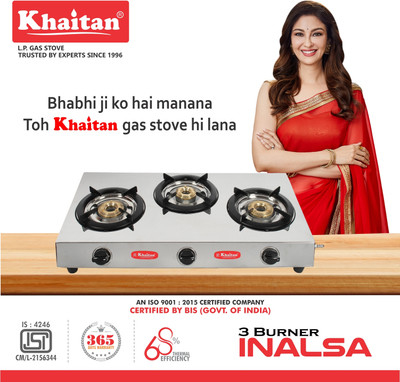 Khaitan 3 Burner Stainless Steel Manual Gas Stove(3 Burners)