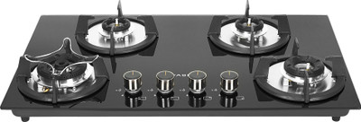 FABER SUPERIA HT764 BR AI | Spillage Proof| Metal Knobs| Brass burners | Glass Automatic Hob(4 Burners)
