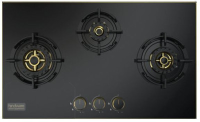 Hindware Ivana 3B Hob | FFD | Dual Brass Burner | Glass Automatic Hob(3 Burners)