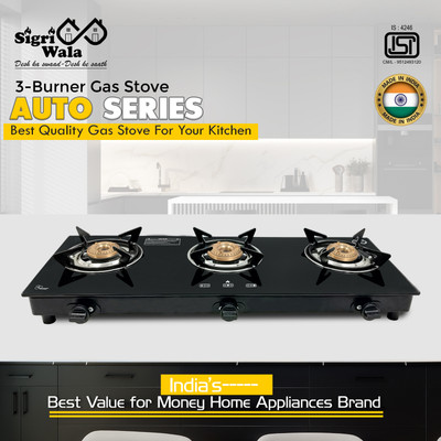 Sigri-wala Surya Primecook Automatic Royal Glass Automatic Gas Stove(3 Burners)