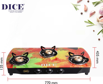 Dice B3 green leaves premium digital Glass Manual Gas Stove(3 Burners)