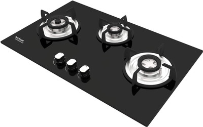 Hindware ELLA PLUS 3B 75 | Brass Burners | Auto Ignition | Bakelite Knobs | Built in Glass Automatic Hob(3 Burners)