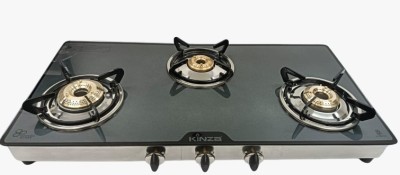 KINZA KINZA-3B-GREY Open Stainless Steel Glass, ISI Certified, Gas Stove Glass Manual Hob(3 Burners)