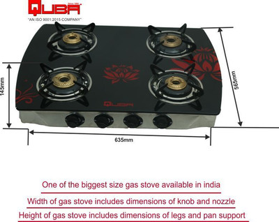 Quba S4 Prima Glass Automatic Gas Stove(4 Burners)