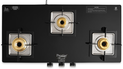 Prestige Royale Quadra|3-Way Nozzle Design|Tri-Pin Jumbo Burner|Superior Toughened Glass Manual Gas Stove(3 Burners)