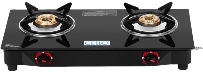 cello Regal 2 Burner Black Gas Cooktop,Toughened Glass, ISI Certified, 1 Year Warranty Glass Manual Gas Stove(2 Burners)