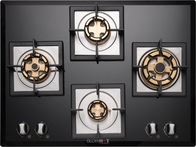 Blowhot Krypton Gas Hob Brass Burners, 1 Year Warranty, Toughened Glass, Iron Automatic Hob(4 Burners)