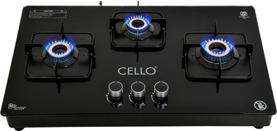 CELLO Crysta Manual Ignition Hob Top 8 MM Glass Manual Gas Stove(3 Burners)