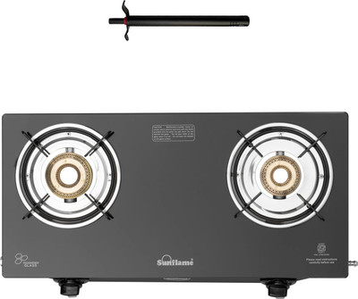 Sunflame Maleo 2 Burner with Lighter Glass Manual Gas Stove(2 Burners)