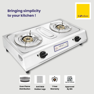 Everdure Duro Plus | Cast Iron Burners | Stainless Steel Pan Supports | Stainless Steel Manual Gas Stove(2 Burners)