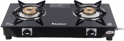 Khaitan 2 Burner BP-NANO MS Black Toughenend Glass Manual Gas Stove(2 Burners)