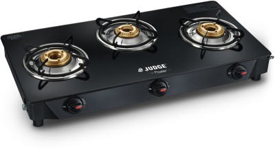 Judge Deluxe 3B Toughened Black Glass Manual Gas Stove(3 Burners)