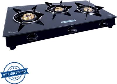 MILTON Premium Black 3 Burner Gas Stove Glass Manual Gas Stove  (3 Burners)