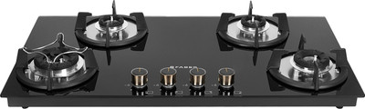FABER SUPERIA HT904 BR AI | Spillage Proof| Metal Knobs| Brass burners | Glass Automatic Hob(4 Burners)