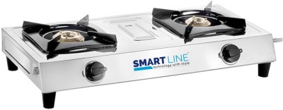 SMART LINE Smart , ISI Certified LPG Cooktop with Heavy Burners Stainless Steel Manual Gas Stove(2 Burners)