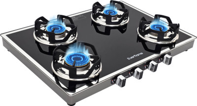 Everflame Ascent 4 Burner Glass Gas Stove | SS Frame | Toughened Glass | Manual Ignition Stainless Steel Manual Gas Stove(4 Burners)