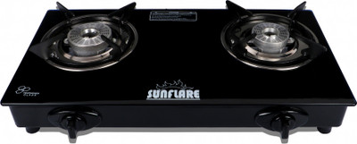 Sunflare 2B Auto Toughened Glass Tornado Burner(Bk) Glass Auto Gas Stove Glass Automatic Gas Stove(2 Burners)