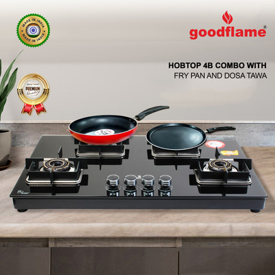 goodflame Hobtop 4B Combo Dosa Tawa & Fry Pan Imported Burner Hobtop(Auto) Glass Automatic Hob(4 Burners)