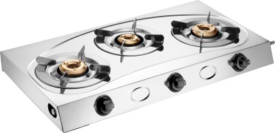 smart line Trinity, Stainless Steel Pan Supports, Stainless Steel Body Heavy Brass Burners Stainless Steel Manual Gas Stove(3 Burners)