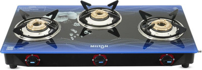 MILTON Premium Ignition LPG Stove - (ISI Certified, Door Step Service) Blue Glass Manual Gas Stove(3 Burners)