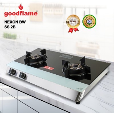 goodflame Nexon 2B SS BK Toughened Glass 2 Imported Burner Gas stove Glass Manual Gas Stove(2 Burners)
