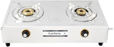 Everflame 2 Burner Gas Stove | VS2 Series | ISI Approved | Gas Saver | Advanced Stainless Steel Manual Gas Stove(2 Burners)