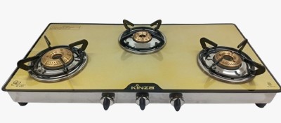 KINZA KINZA-3B-GOLD Stainless Steel Glass, ISI Certified, Gas Stove Glass Manual Gas Stove(3 Burners)