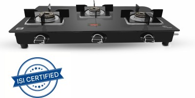 Rallison Appliances 3 Burner, Black (ISI Certified) with 1 Year Warranty Glass Manual Gas Stove(3 Burners)