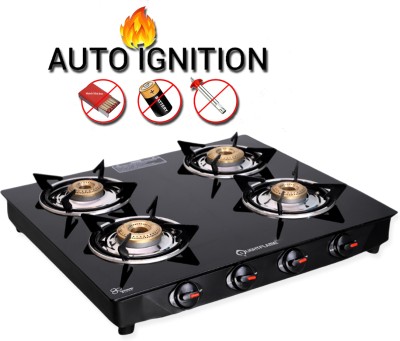 LIGHTFLAME Fire 4 Burner Fuel-efficient LPG Auto-Ignition ISI Certified With Strong Durable Glass Automatic Gas Stove(4 Burners)