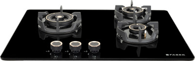 FABER EXPERIA HT703 ALU AI |Brass Burners|Cast Iron Pan Support|Metal Knobs| Glass Automatic Hob(3 Burners)