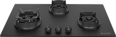 FABER Hob Della HD783 CI AI| Auto-Ignition|Brass Burner| Cast Iron Pan Support Glass Automatic Hob(3 Burners)