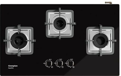 Crompton TAB-SUHB783-MBL Glass, Stainless Steel Automatic Gas Stove(3 Burners)
