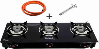 Sigri-wala Lighter & Hose Pipe ISI Certified 3 Burner Combo Glass Manual Gas Stove (3 Burners) For Rs. 1649 @ 79 %