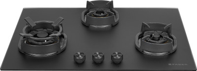 FABER Hob Della HD723 CI AI | Matt Black Glass Finish |Auto Ignition |Brass Burner Glass Automatic Hob(3 Burners)