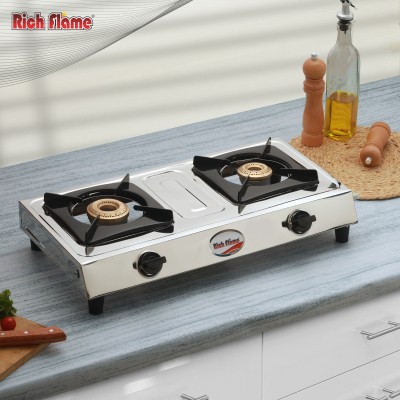 Rich flame ISI certified Essential Stainless Steel Manual Gas Stove(2 Burners)