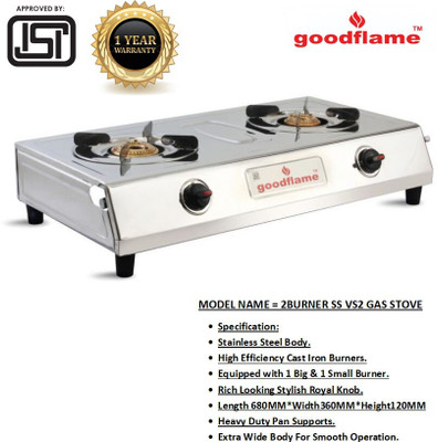 goodflame 2BURNER STELO DELUXE ISI QUALITY MARK 1YEAR WARRANTY Stainless Steel Manual Gas Stove(2 Burners)