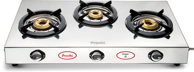 Preethi Blu Flame Ember Stainless Steel Manual Gas Stove(3 Burners)