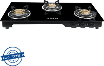 FABER COOKTOP MAGIC 3BB BK|Powder Coated Round Pan Support|Manual Ignition| Glass Manual Gas Stove(3 Burners)